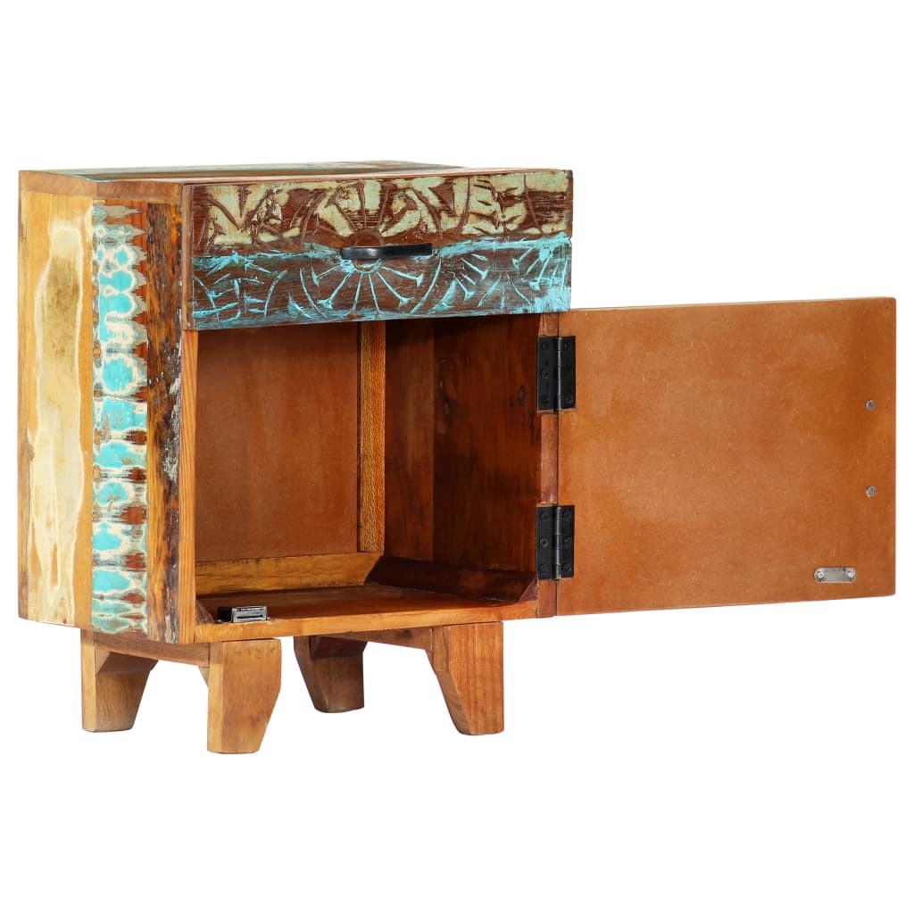vidaXL Hand Carved Bedside Cabinet 40x30x50 cm Solid Reclaimed Wood - Multicolour