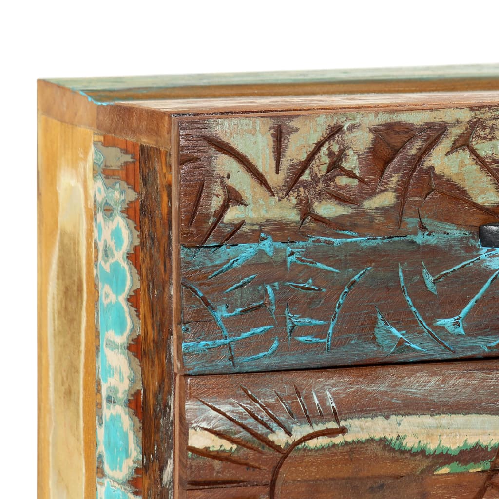 vidaXL Hand Carved Bedside Cabinet 40x30x50 cm Solid Reclaimed Wood - Multicolour