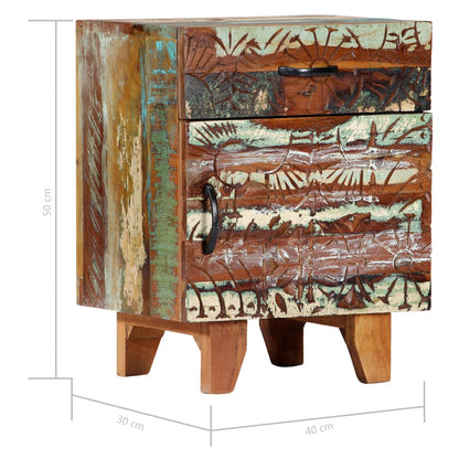 vidaXL Hand Carved Bedside Cabinet 40x30x50 cm Solid Reclaimed Wood - Multicolour