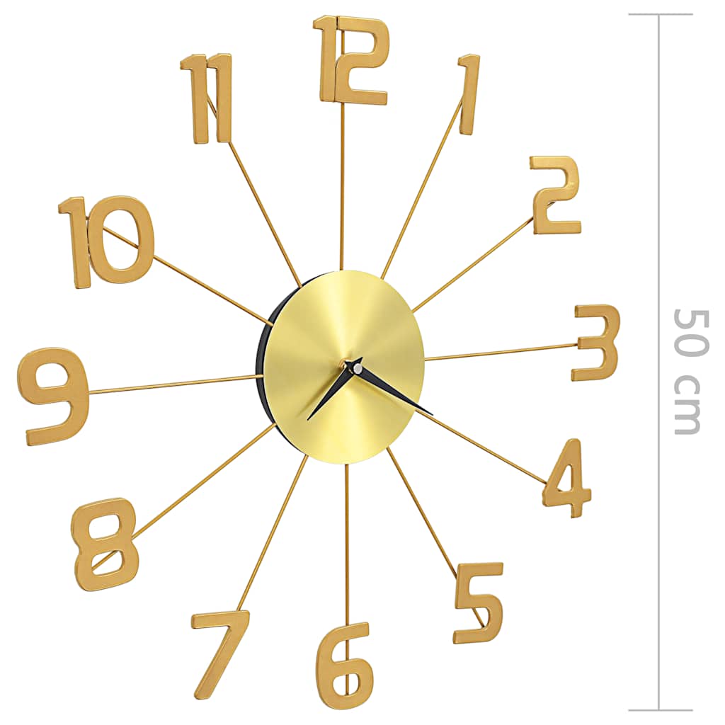 vidaXL Wall Clock Metal 50 cm Golden - Gold - 50 x 50 cm