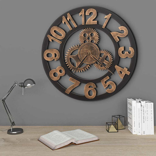 283861 vidaXL Wall Clock Metal 58 cm Golden and Black - Gold - 58 x 58 cm