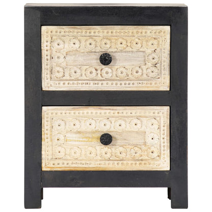 vidaXL Hand Carved Bedside Cabinet Grey 40x30x50 cm Solid Mango Wood