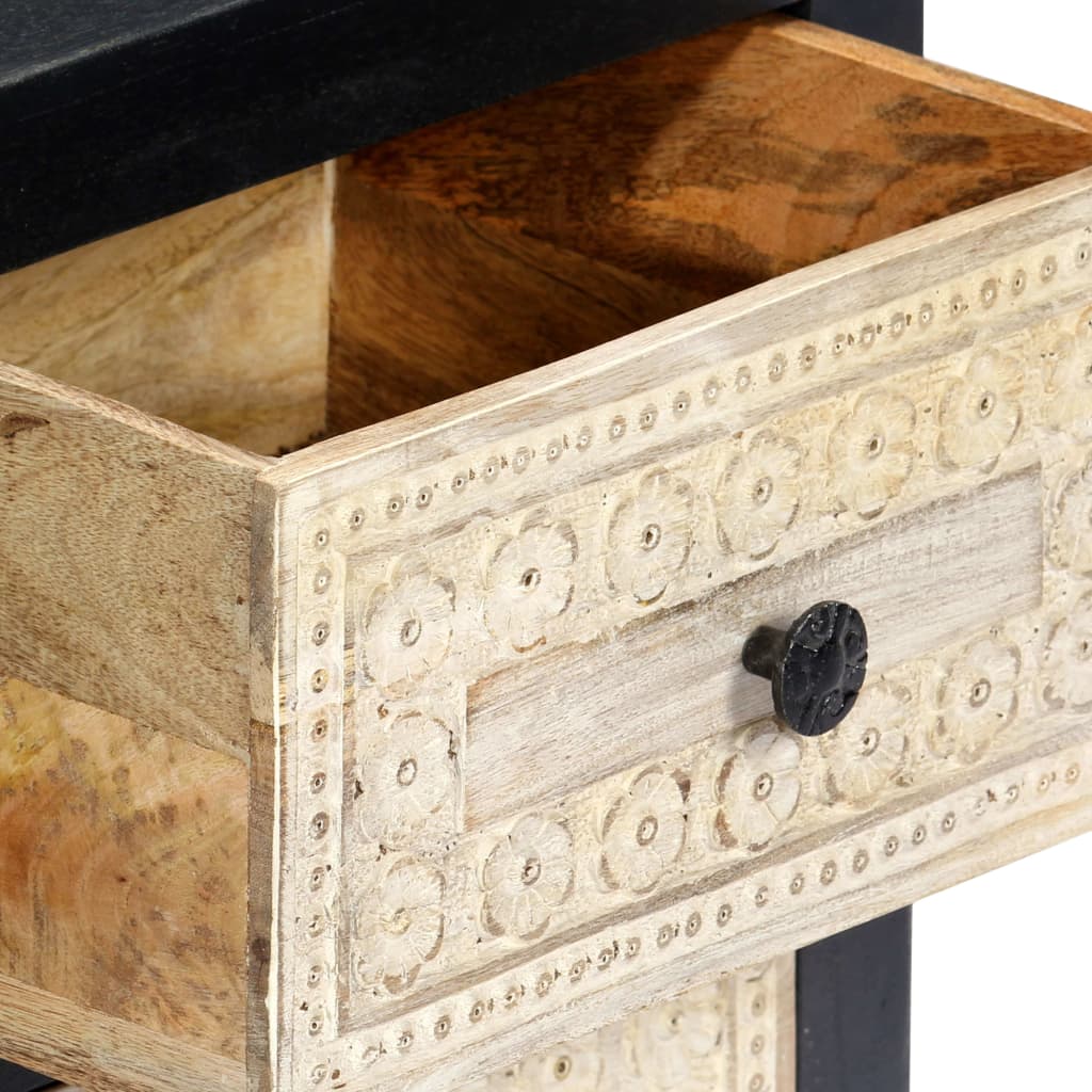 vidaXL Hand Carved Bedside Cabinet Grey 40x30x50 cm Solid Mango Wood