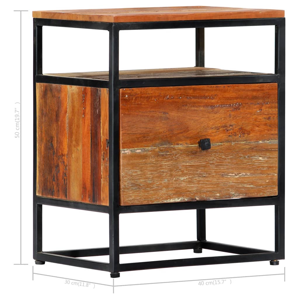 vidaXL Bedside Cabinet 40x30x50 cm Solid Reclaimed Wood and Steel - Brown