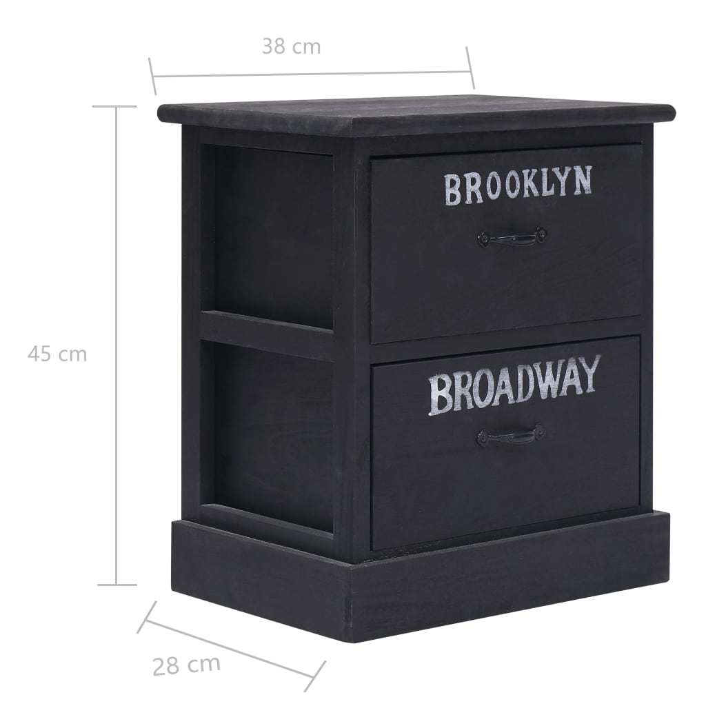 vidaXL Nightstand Black 38x28x45 cm Paulownia Wood