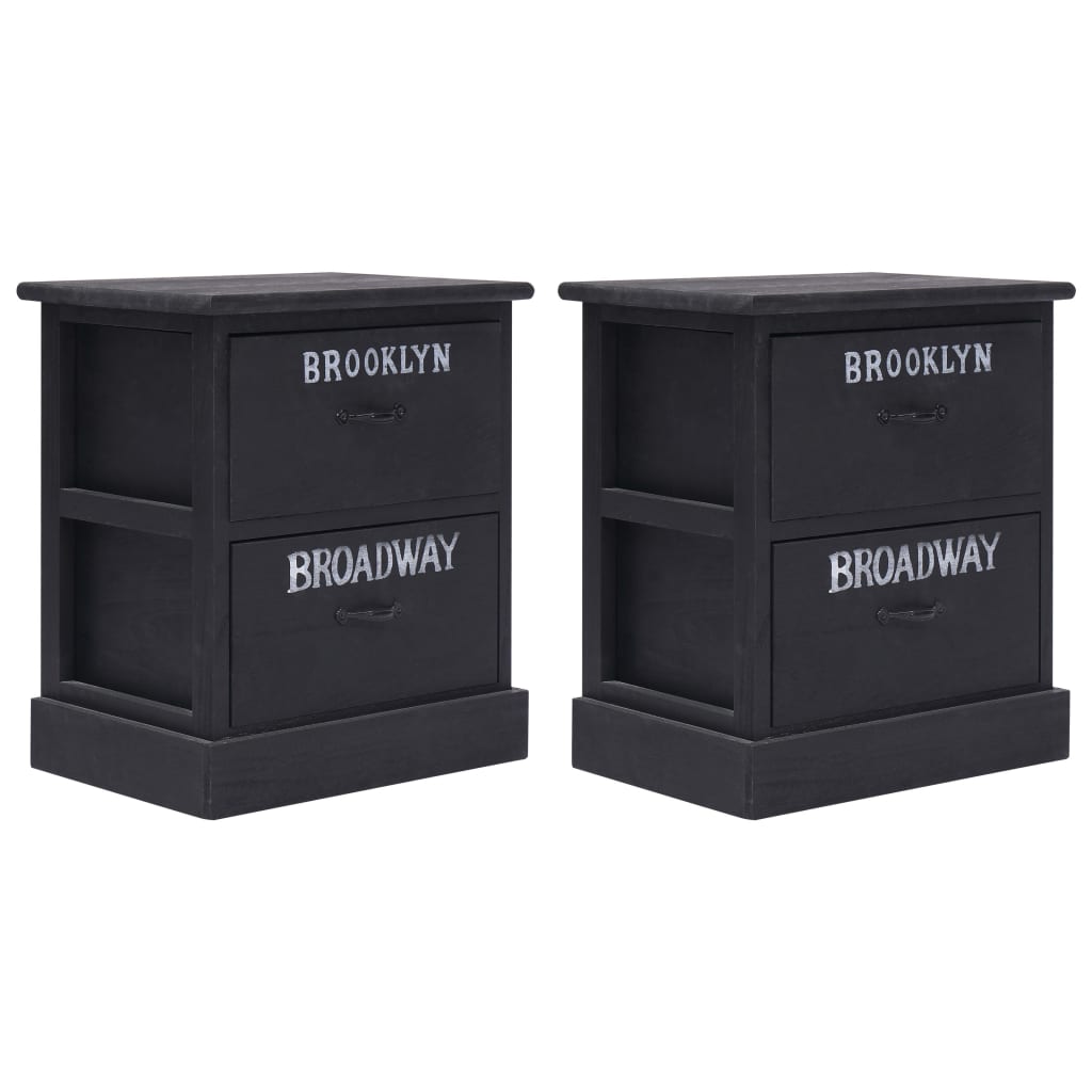 vidaXL Nightstands 2 pcs Black 38x28x45 cm Paulownia Wood