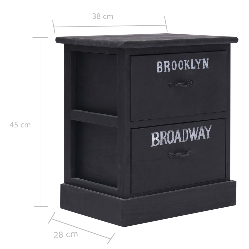 vidaXL Nightstands 2 pcs Black 38x28x45 cm Paulownia Wood