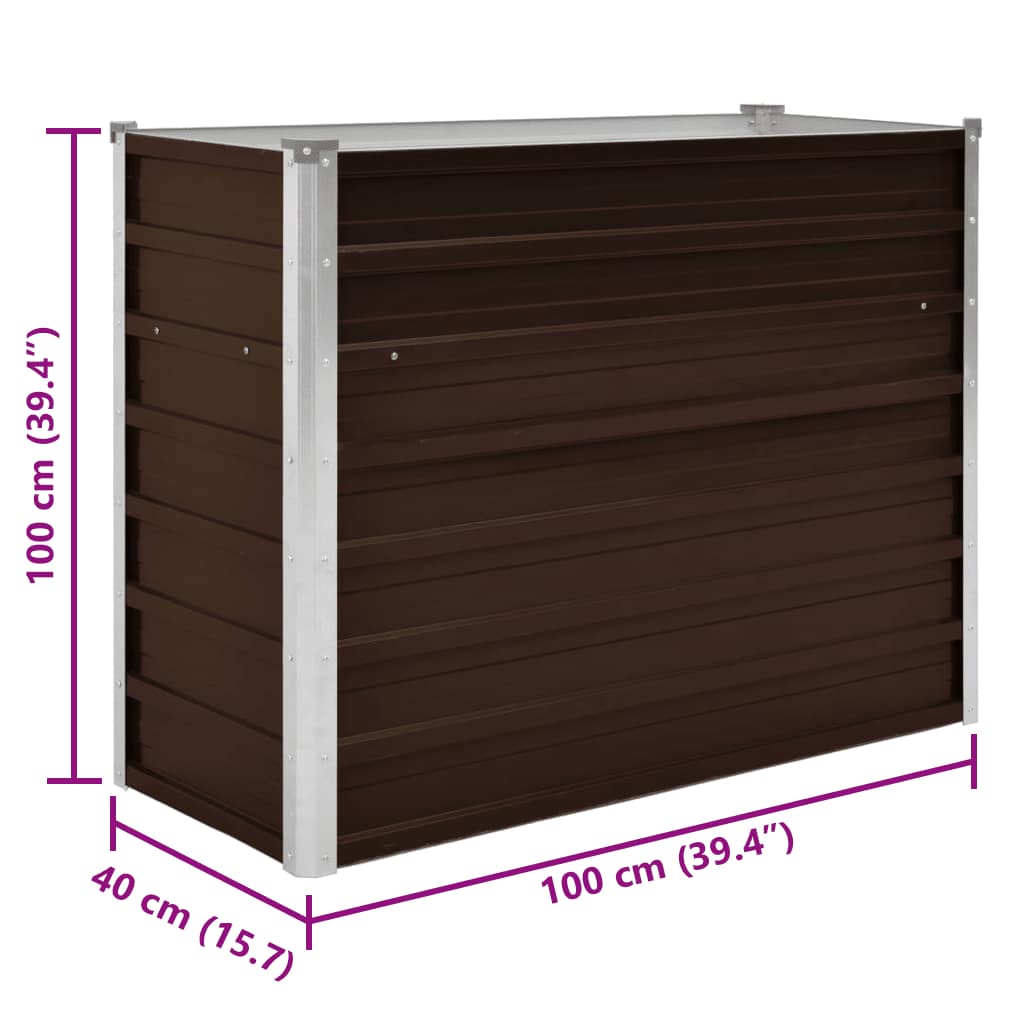 vidaXL Garden Raised Bed Brown 100x40x77 cm Galvanised Steel