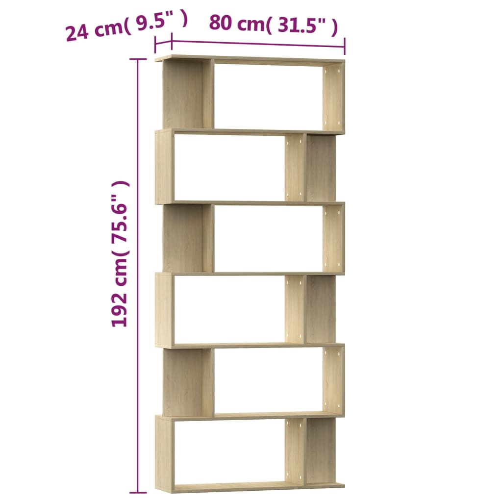 vidaXL Book Cabinet/Room Divider Sonoma Oak 80x24x192 cm Engineered Wood - Brown
