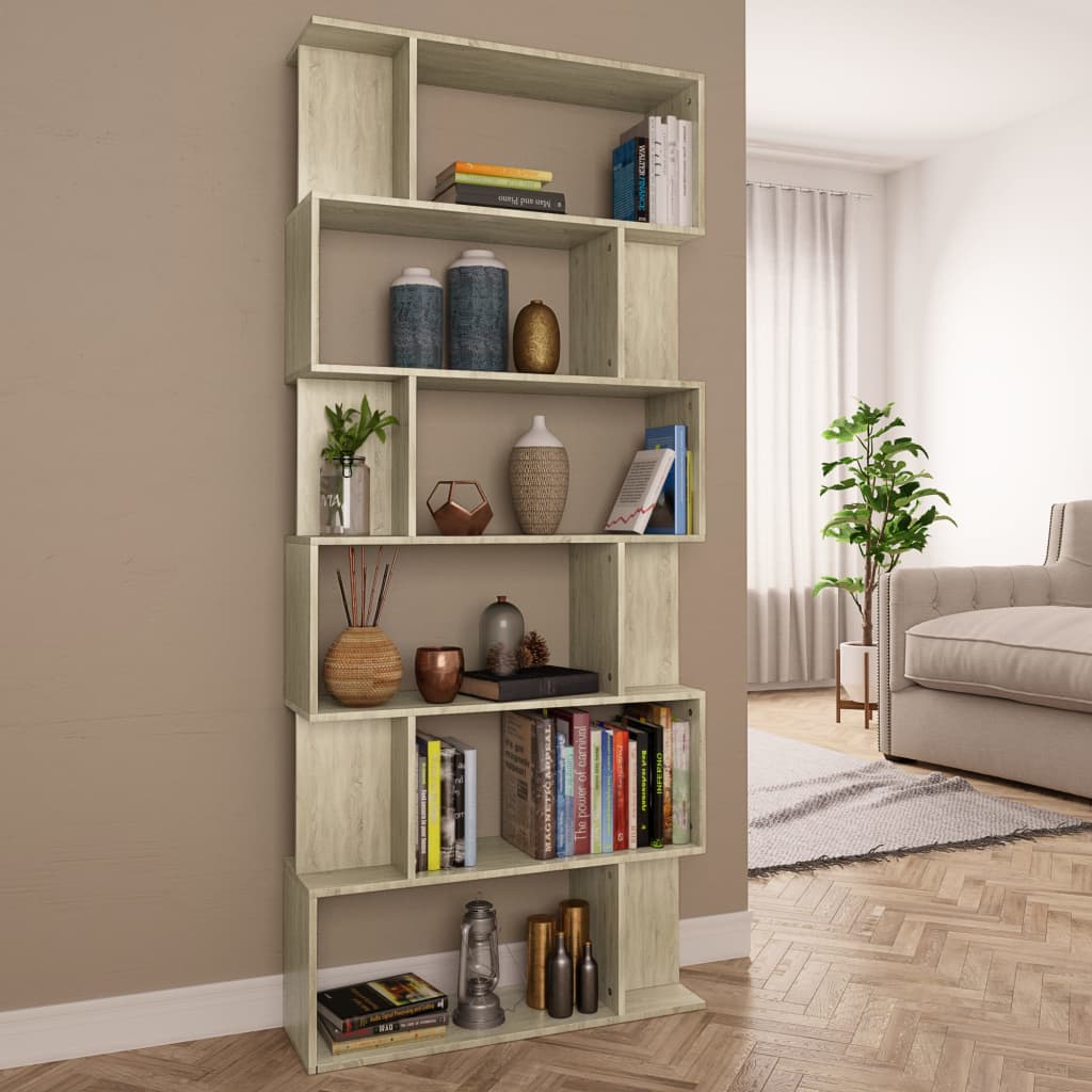 vidaXL Book Cabinet/Room Divider Sonoma Oak 80x24x192 cm Engineered Wood - Brown