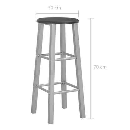 vidaXL Bar Stools 2 pcs Silver MDF - Black - 30 x 30 x 70 cm