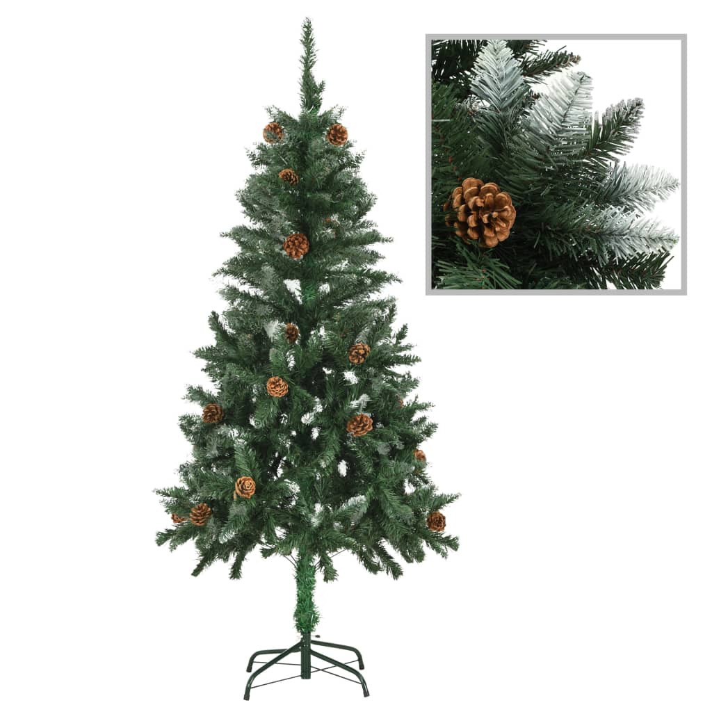 vidaXL Artificial Christmas Tree with Pine Cones and White Glitter 150 cm - Green - 150 x 89 cm
