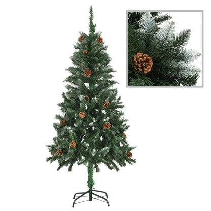 vidaXL Artificial Christmas Tree with Pine Cones and White Glitter 150 cm - Green - 150 x 89 cm