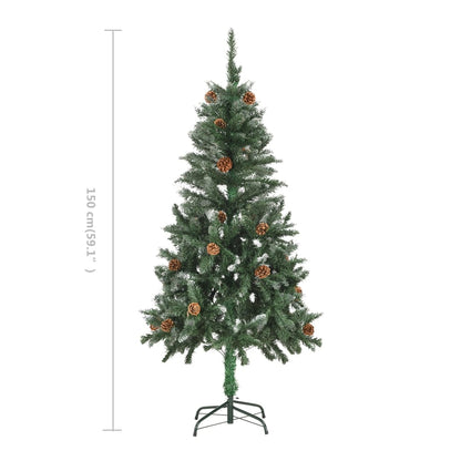 vidaXL Artificial Christmas Tree with Pine Cones and White Glitter 150 cm - Green - 150 x 89 cm