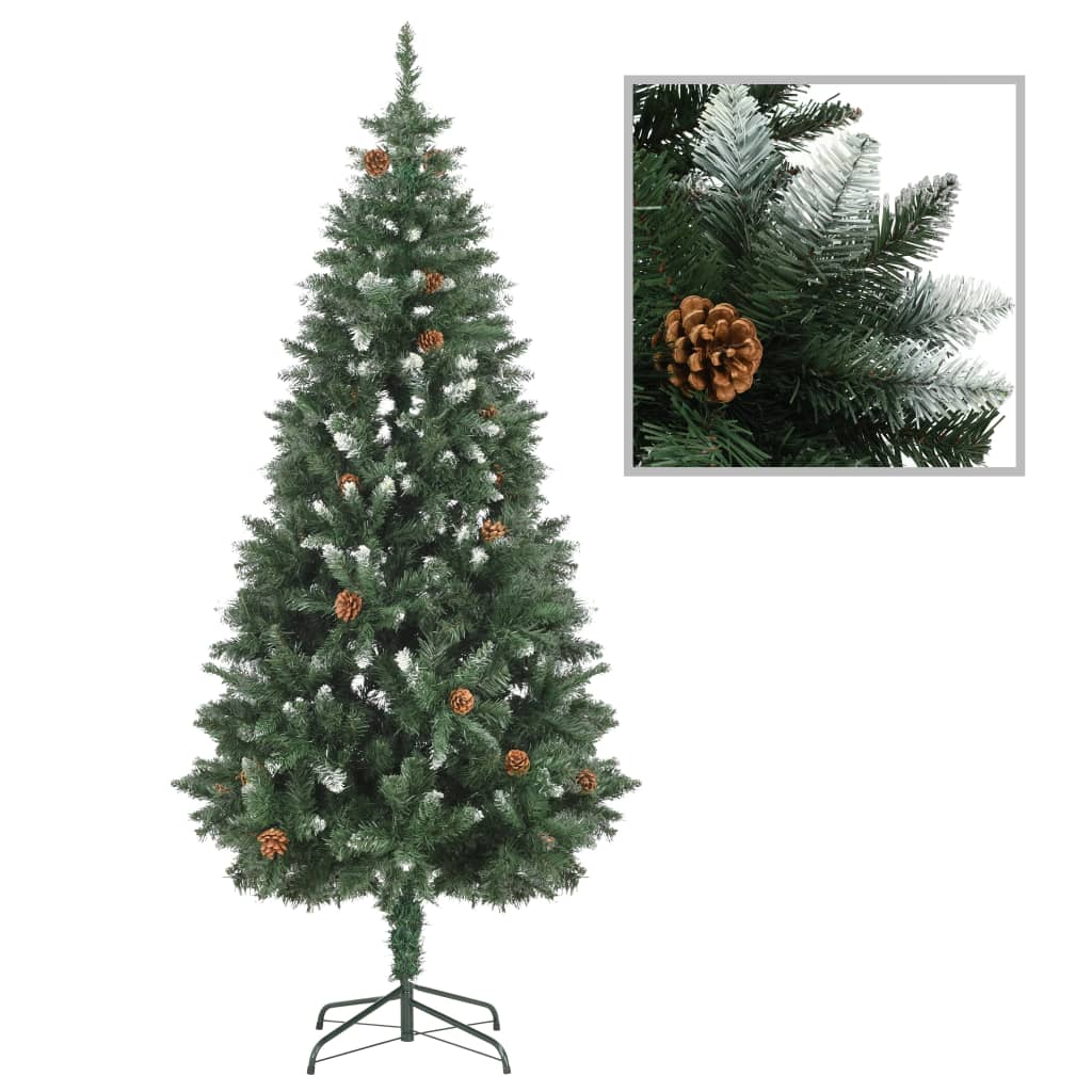 vidaXL Artificial Christmas Tree with Pine Cones and White Glitter 180 cm - Green - 180 x 104 cm
