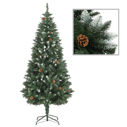 vidaXL Artificial Christmas Tree with Pine Cones and White Glitter 180 cm - Green - 180 x 104 cm