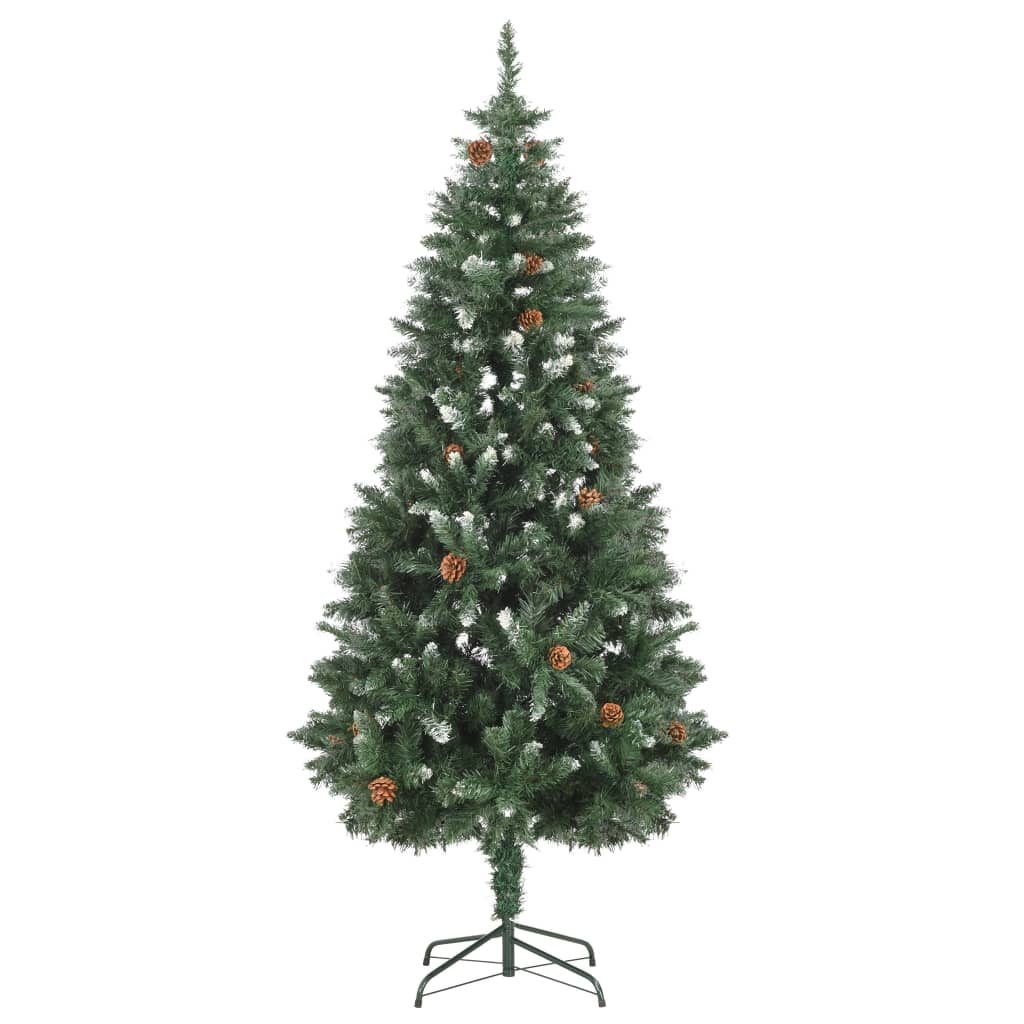 vidaXL Artificial Christmas Tree with Pine Cones and White Glitter 180 cm - Green - 180 x 104 cm