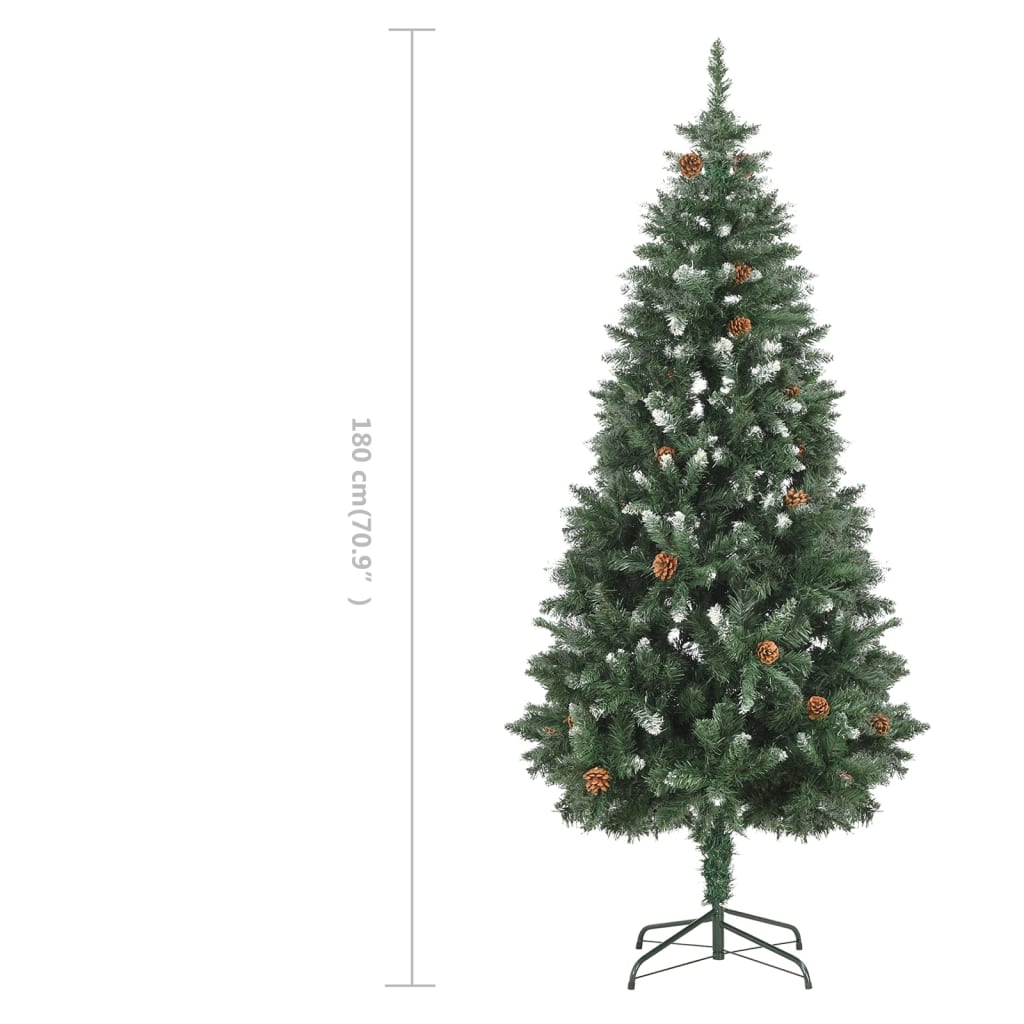 vidaXL Artificial Christmas Tree with Pine Cones and White Glitter 180 cm - Green - 180 x 104 cm