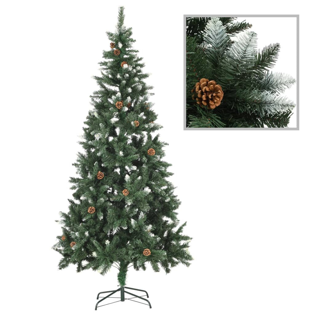 vidaXL Artificial Christmas Tree with Pine Cones and White Glitter 210 cm - Green - 210 x 119 cm
