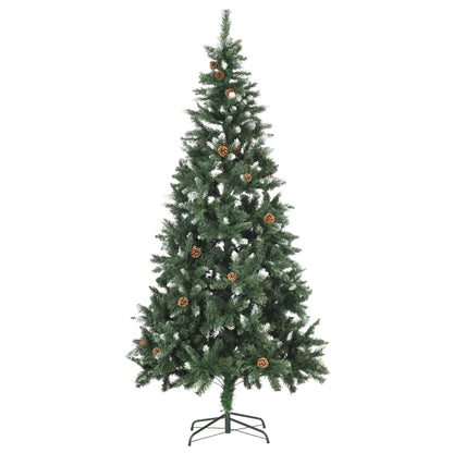 vidaXL Artificial Christmas Tree with Pine Cones and White Glitter 210 cm - Green - 210 x 119 cm