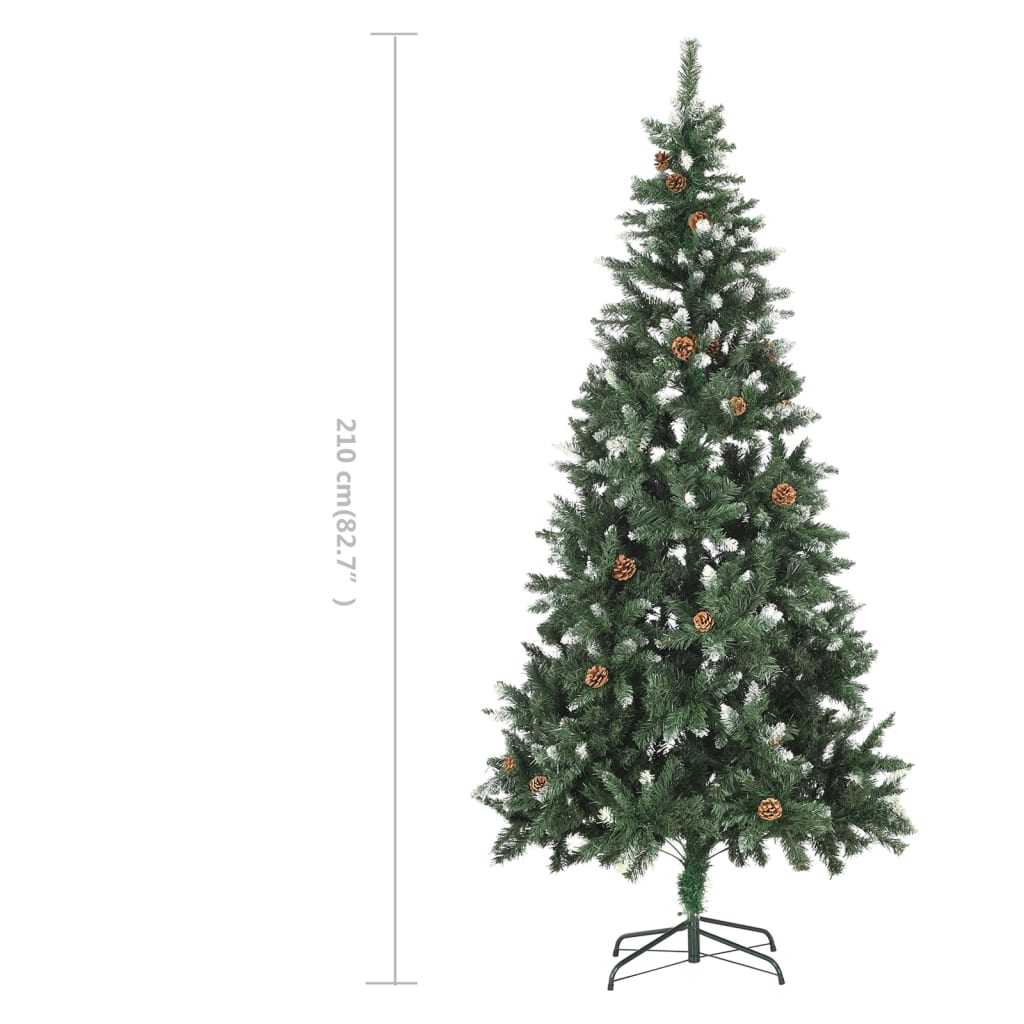 vidaXL Artificial Christmas Tree with Pine Cones and White Glitter 210 cm - Green - 210 x 119 cm