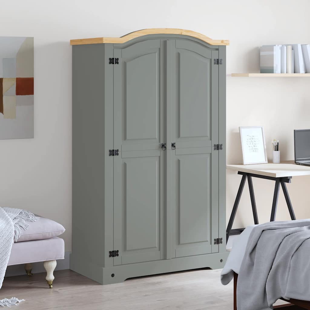 282619 vidaXL Wardrobe Mexican Pine Corona Range 2 Doors Grey - 101 x 52 x 170 cm