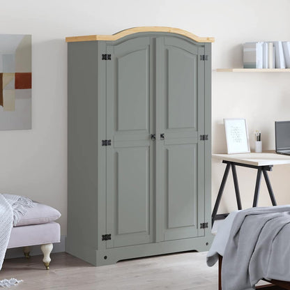 282619 vidaXL Wardrobe Mexican Pine Corona Range 2 Doors Grey - 101 x 52 x 170 cm