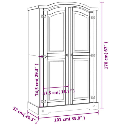 282619 vidaXL Wardrobe Mexican Pine Corona Range 2 Doors Grey - 101 x 52 x 170 cm