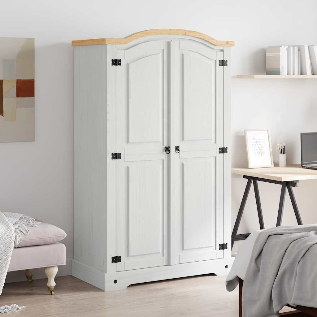 282620 vidaXL Wardrobe Mexican Pine Corona Range 2 Doors White - 101 x 52 x 170 cm