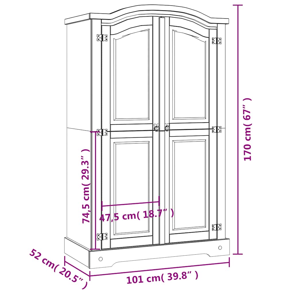 282620 vidaXL Wardrobe Mexican Pine Corona Range 2 Doors White - 101 x 52 x 170 cm