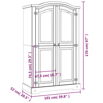 282620 vidaXL Wardrobe Mexican Pine Corona Range 2 Doors White - 101 x 52 x 170 cm