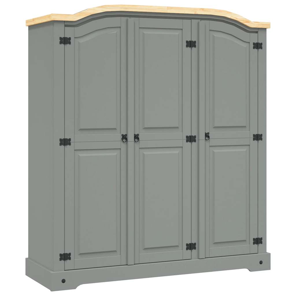 282621 vidaXL Wardrobe Mexican Pine Corona Range 3 Doors Grey - 151 x 52 x 170 cm