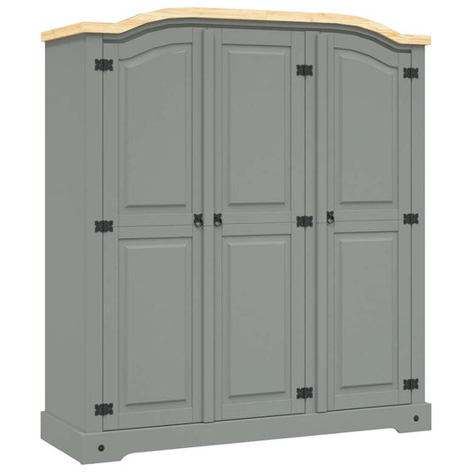 282621 vidaXL Wardrobe Mexican Pine Corona Range 3 Doors Grey - 151 x 52 x 170 cm