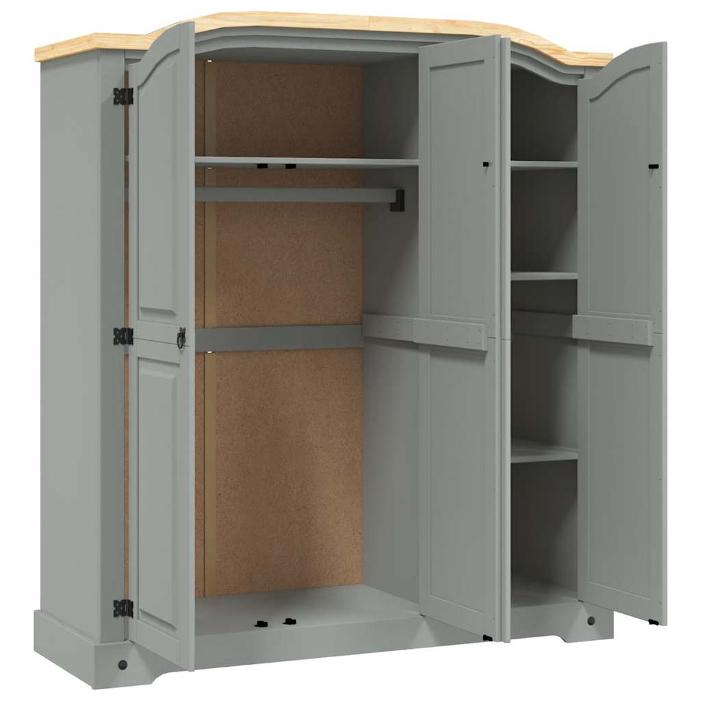 282621 vidaXL Wardrobe Mexican Pine Corona Range 3 Doors Grey - 151 x 52 x 170 cm