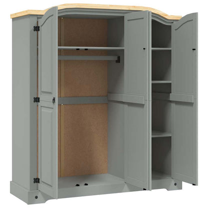 282621 vidaXL Wardrobe Mexican Pine Corona Range 3 Doors Grey - 151 x 52 x 170 cm