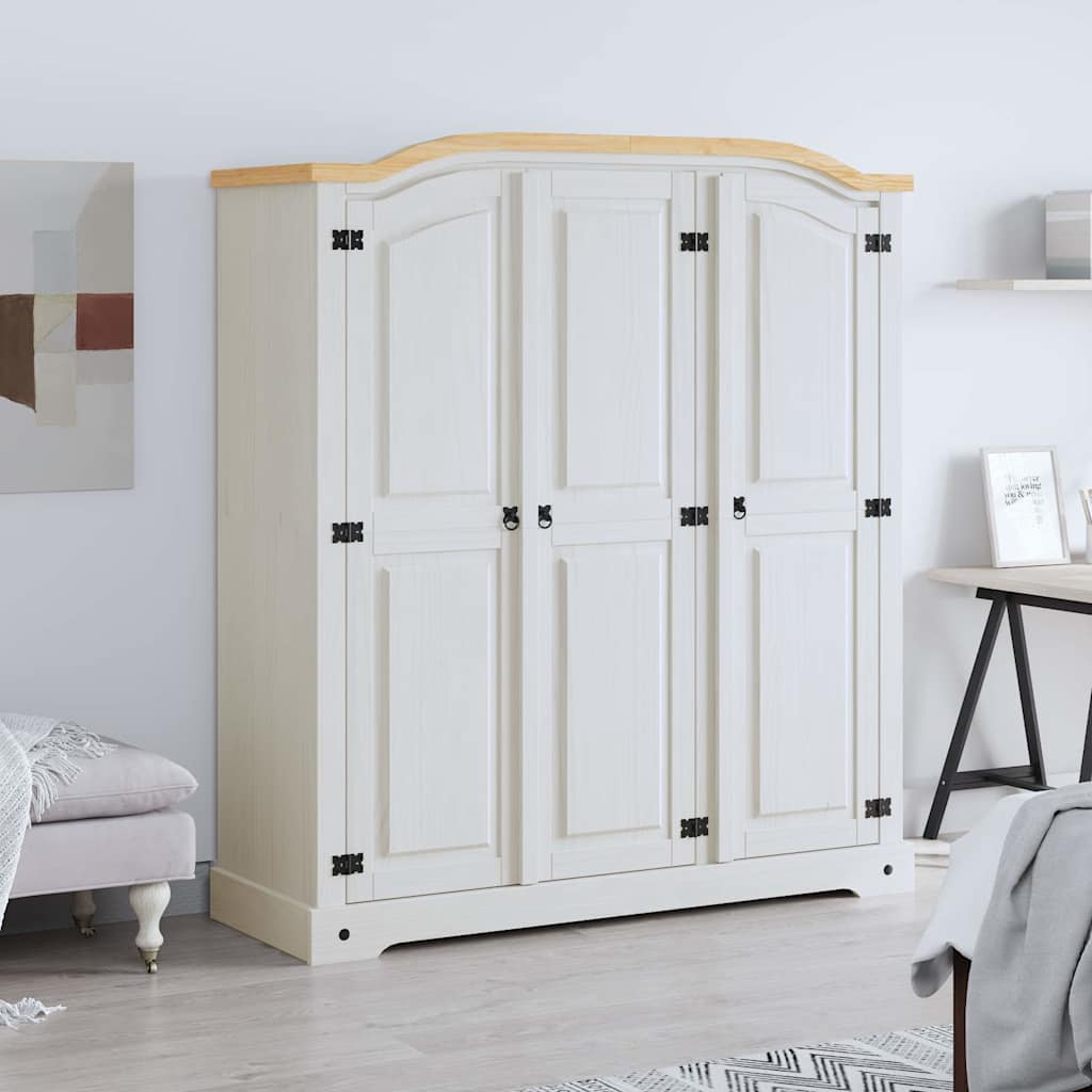 282622 vidaXL Wardrobe Mexican Pine Corona Range 3 Doors White - 151 x 52 x 170 cm
