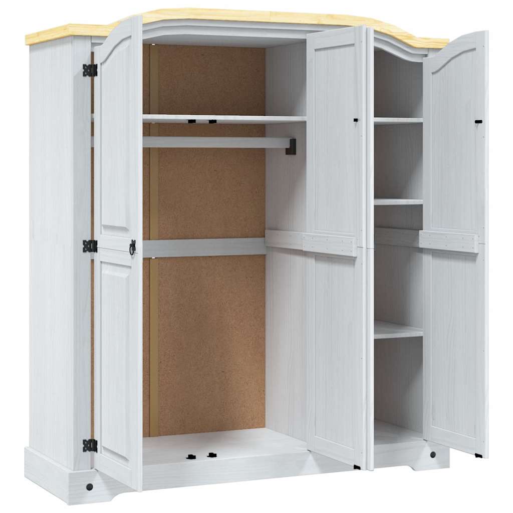 282622 vidaXL Wardrobe Mexican Pine Corona Range 3 Doors White - 151 x 52 x 170 cm