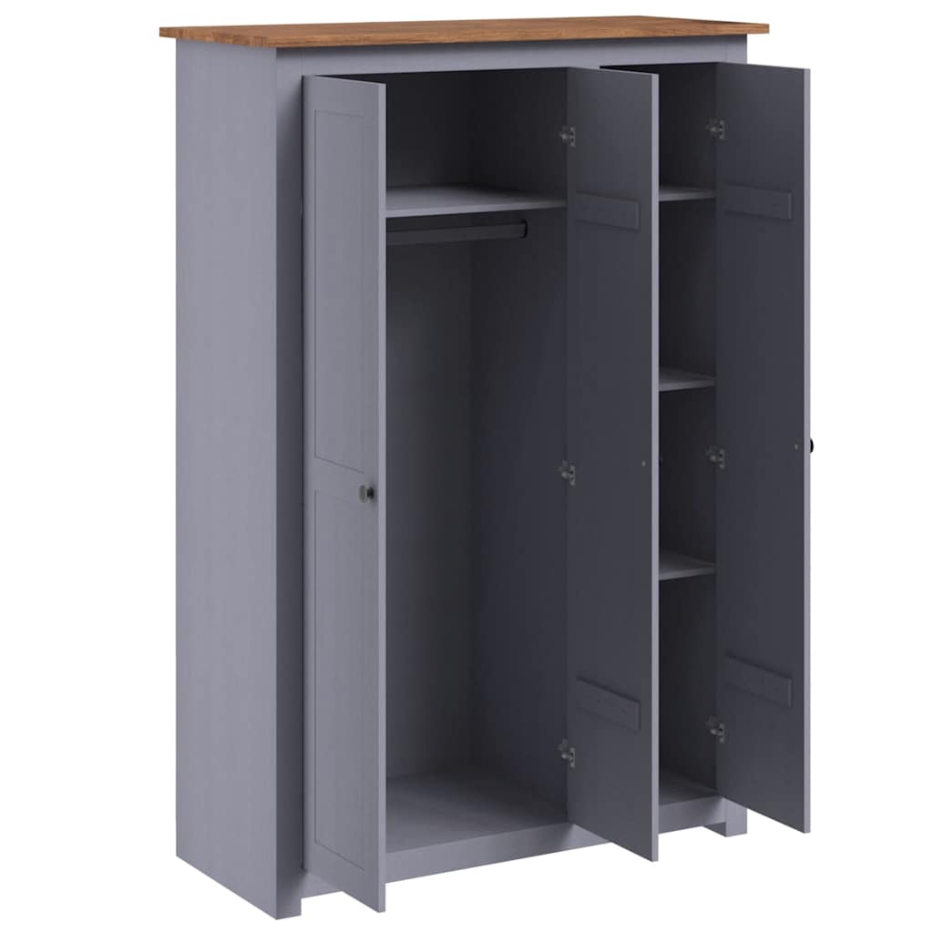 282662 vidaXL 3-Door Wardrobe Grey 118x50x171,5 cm Pine Panama Range