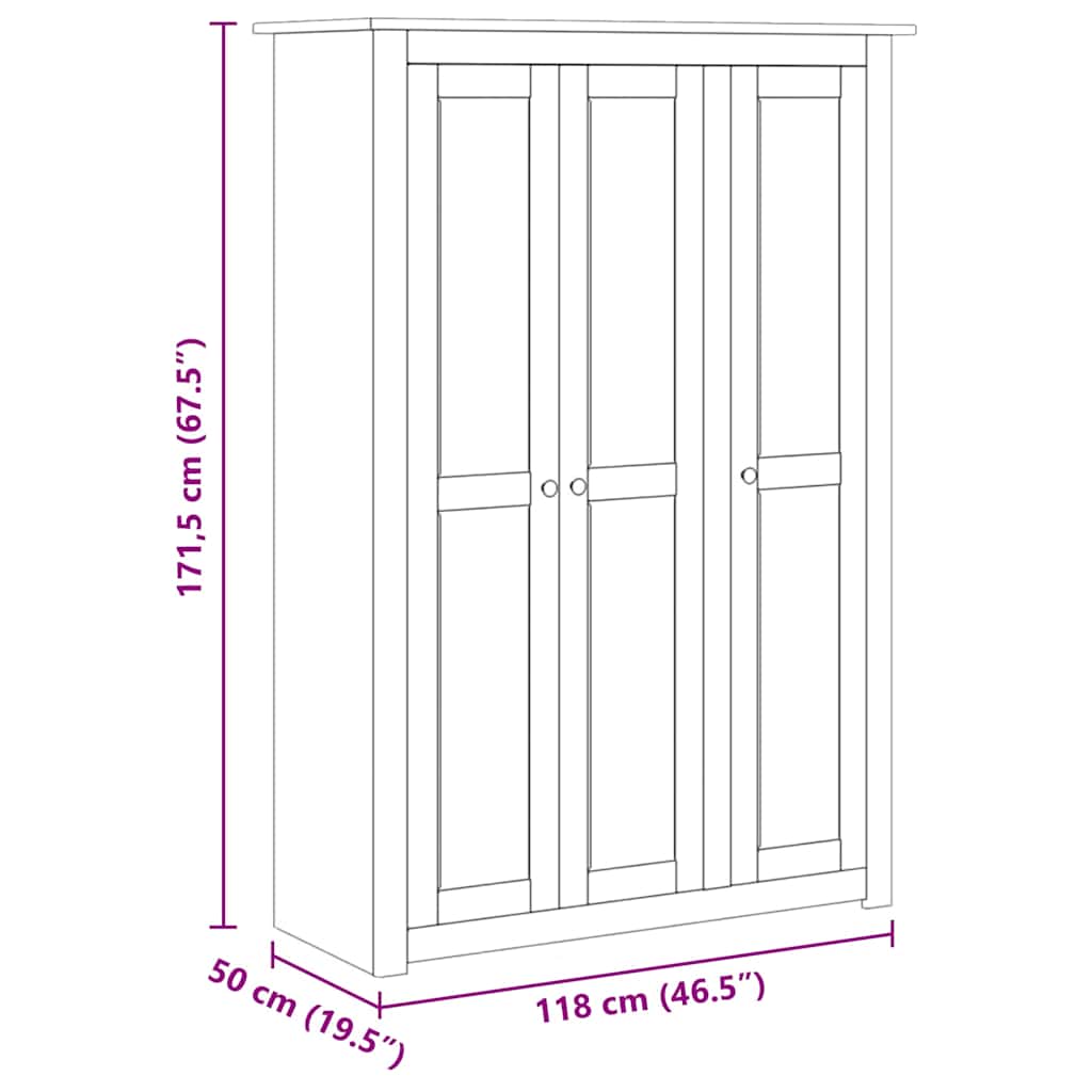 282662 vidaXL 3-Door Wardrobe Grey 118x50x171,5 cm Pine Panama Range