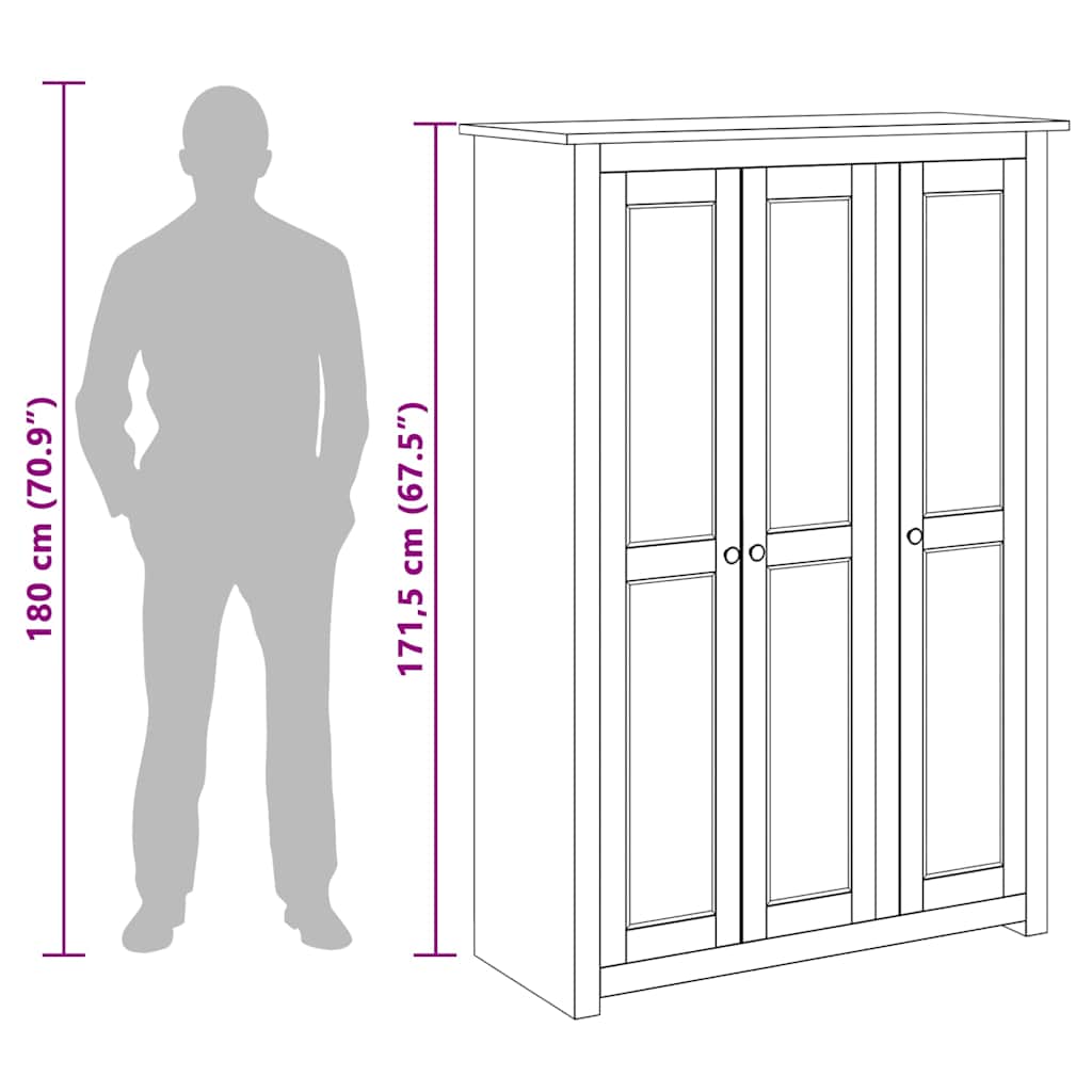 282662 vidaXL 3-Door Wardrobe Grey 118x50x171,5 cm Pine Panama Range