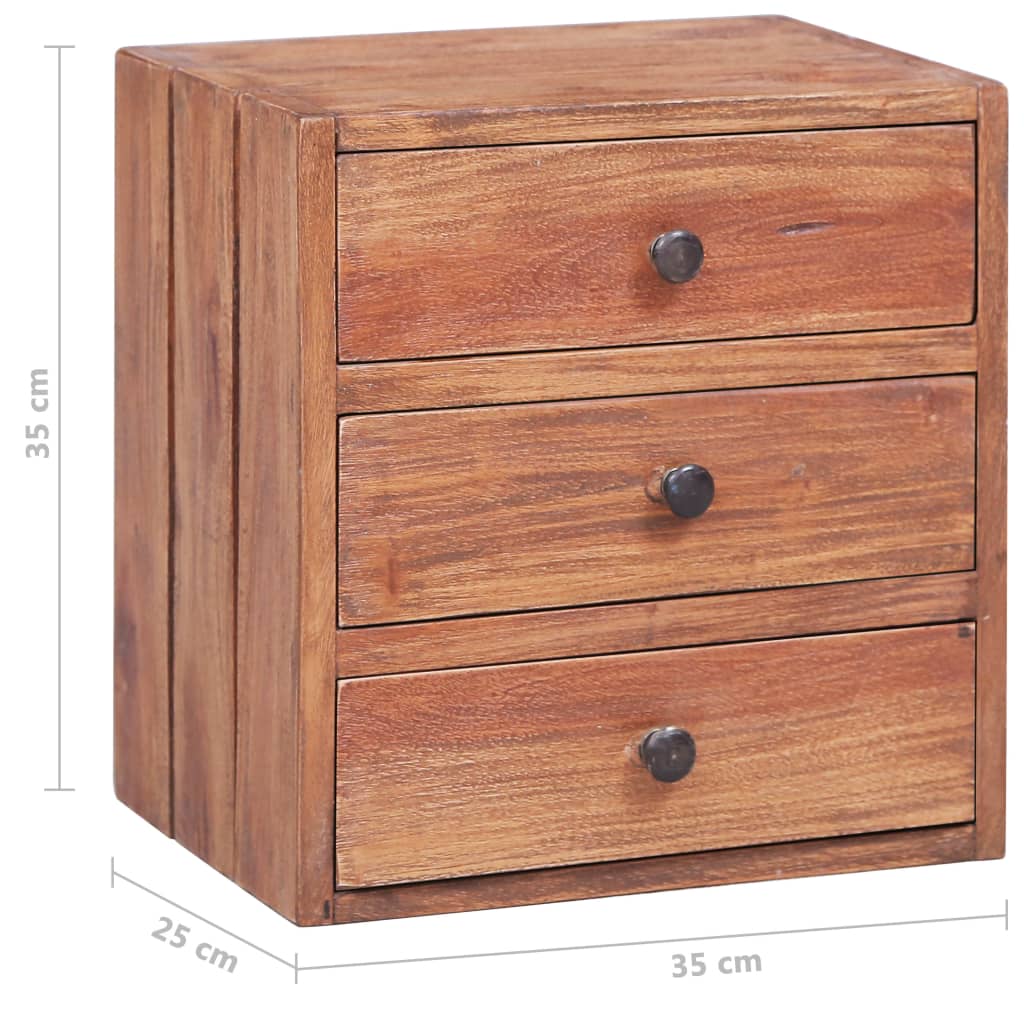 vidaXL Bedside Cabinet with 3 Drawers 35x25x35 cm Solid Mahogany Wood - Brown