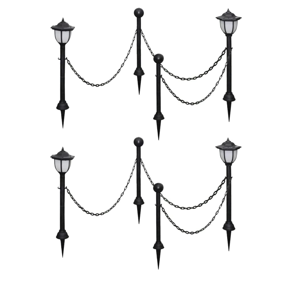 vidaXL Solar Lights 4 pcs with Chain Fence and Poles - Black