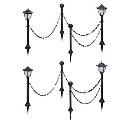 vidaXL Solar Lights 4 pcs with Chain Fence and Poles - Black