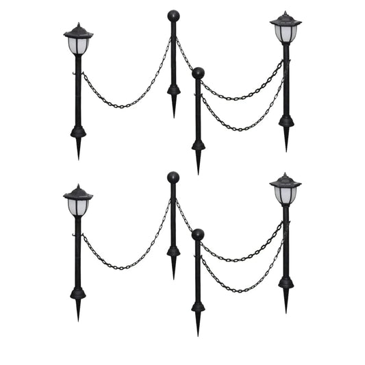 vidaXL Solar Lights 4 pcs with Chain Fence and Poles - Black