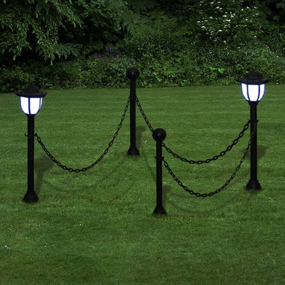 vidaXL Solar Lights 4 pcs with Chain Fence and Poles - Black