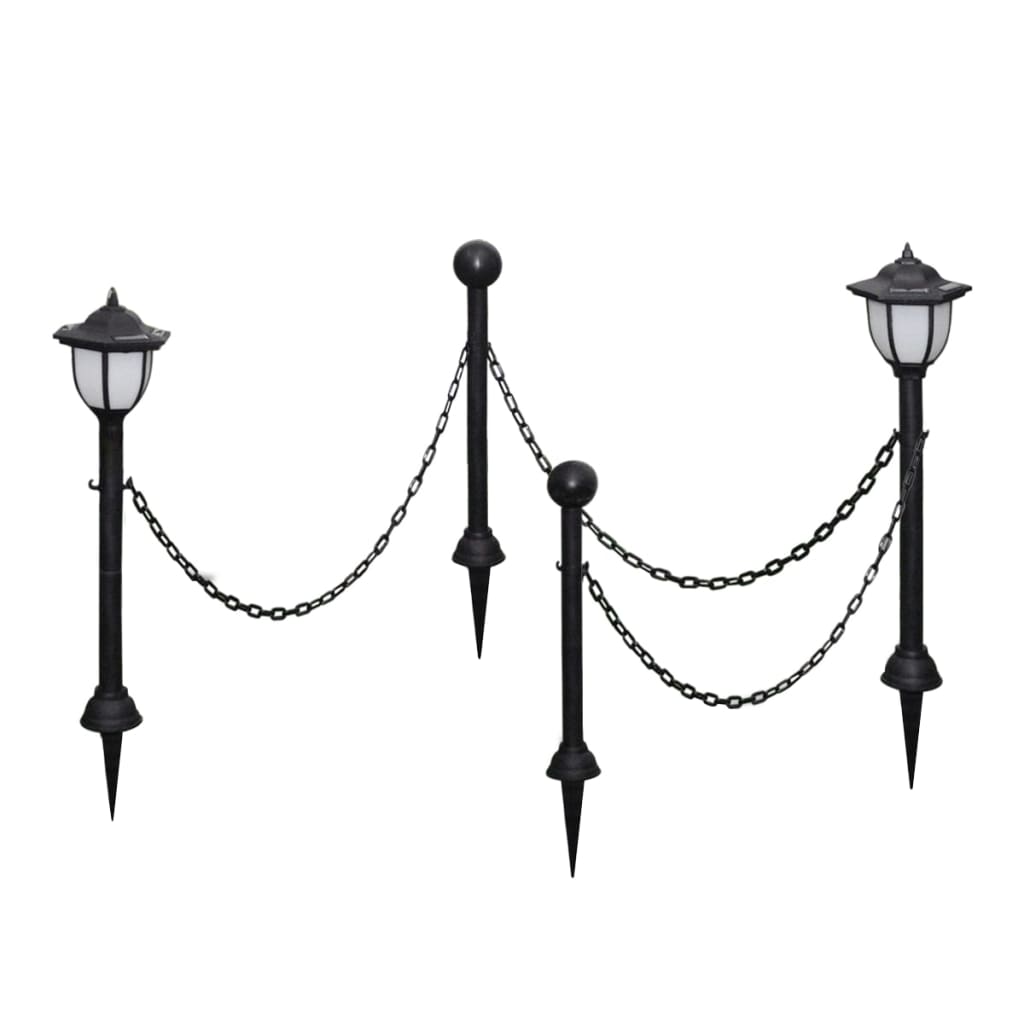 vidaXL Solar Lights 4 pcs with Chain Fence and Poles - Black