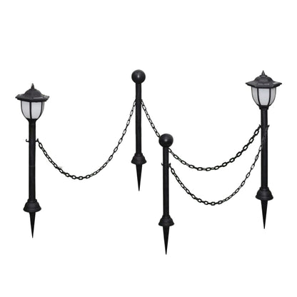 vidaXL Solar Lights 4 pcs with Chain Fence and Poles - Black