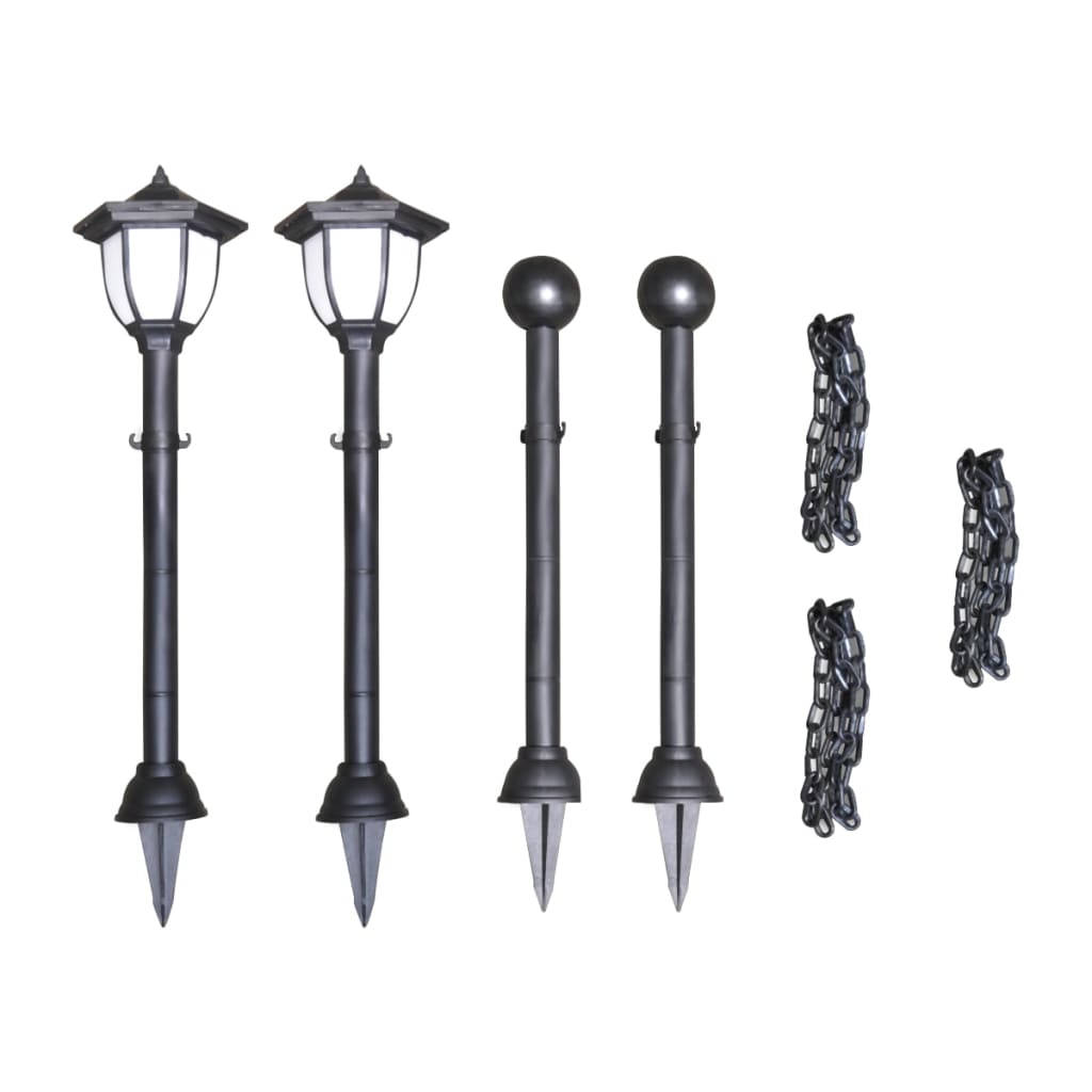 vidaXL Solar Lights 4 pcs with Chain Fence and Poles - Black