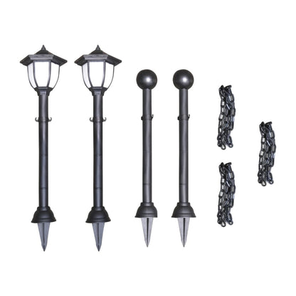 vidaXL Solar Lights 4 pcs with Chain Fence and Poles - Black