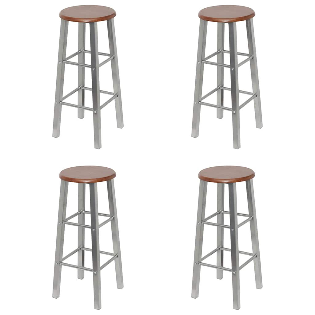 vidaXL Bar Stools 4 pcs Silver and Brown MDF - 30 x 30 x 70 cm